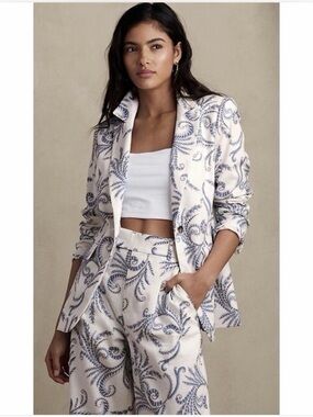 Banana Republic Suit Linen High Rise Wide Leg Pants size 6 Petite Blazer size 4